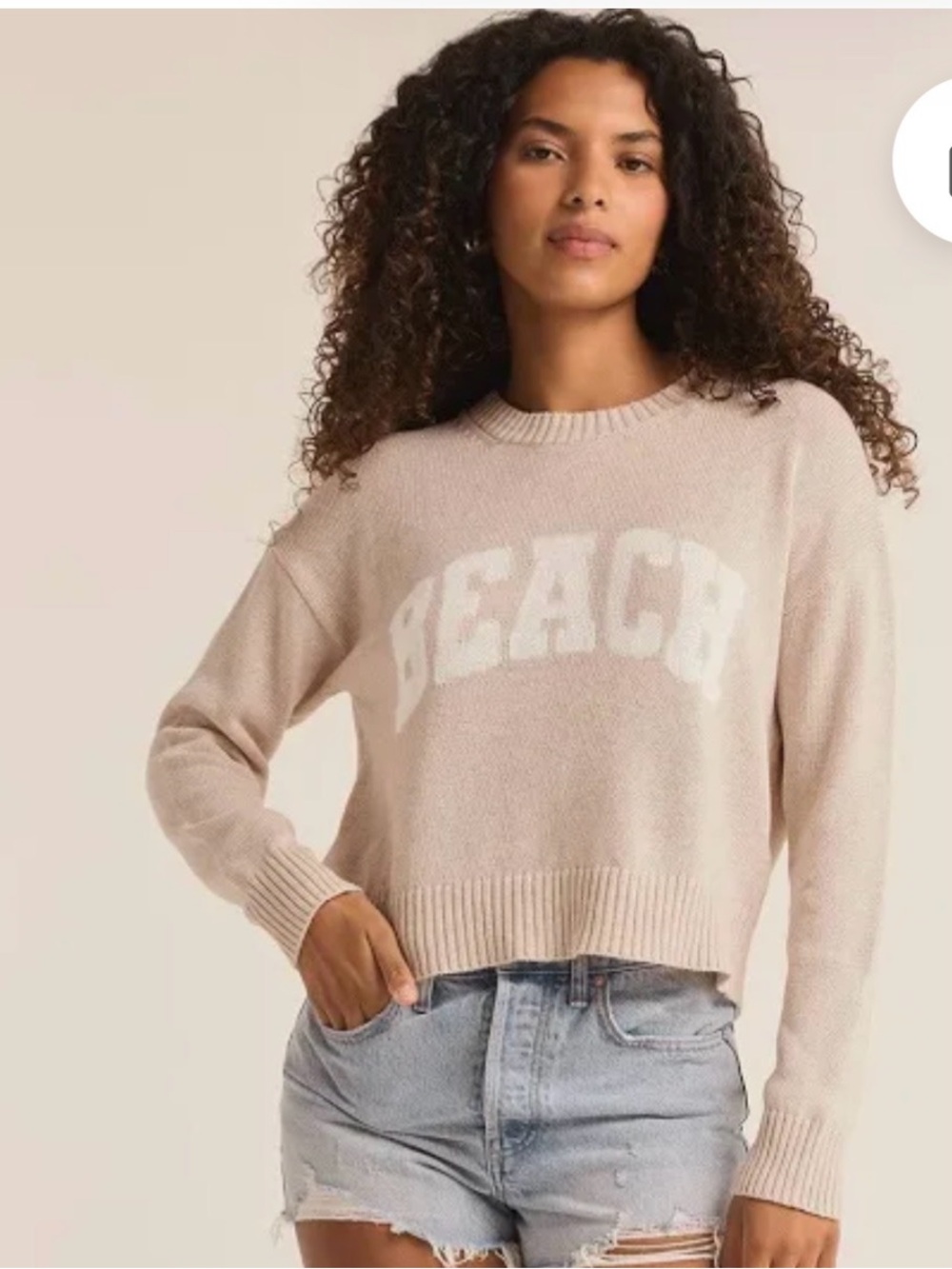 Z Supply • EUC • Sunset Beach Sweater • Oatmeal w/white lettering • Medium